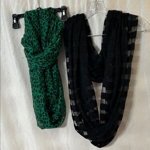 Animal Print and Black Sheer Stripe Fashion Scarves